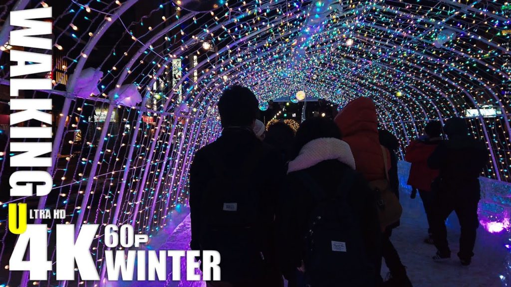 すすきの アイスワールド2020 第71回 さっぽろ雪まつり すすきの会場 夜の散歩 | 4K60p Binaural ASMR