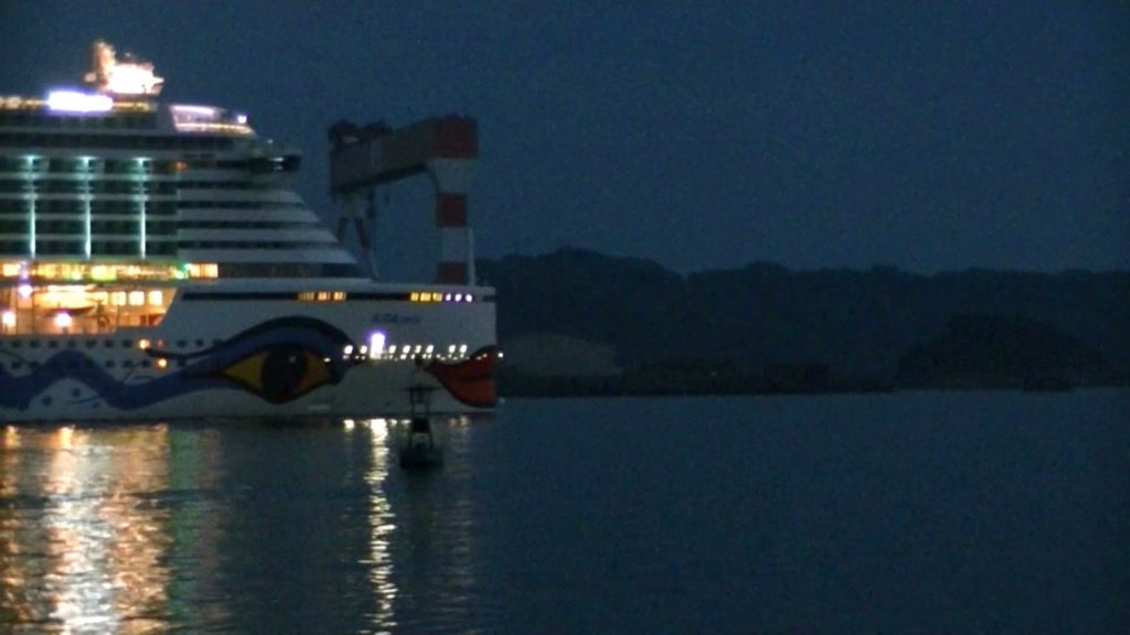 Bon Voyage New ship AIDAperla. Maiden voyage of the evening at Nagasaki,Japan 3.May.2017 19:32:58