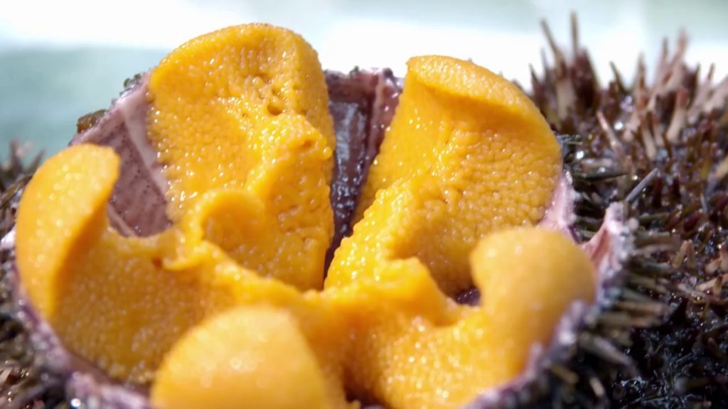 japanese street food-Giant Clam,Red Clam,Sea Urchin eat with sashimi-Kuromon market