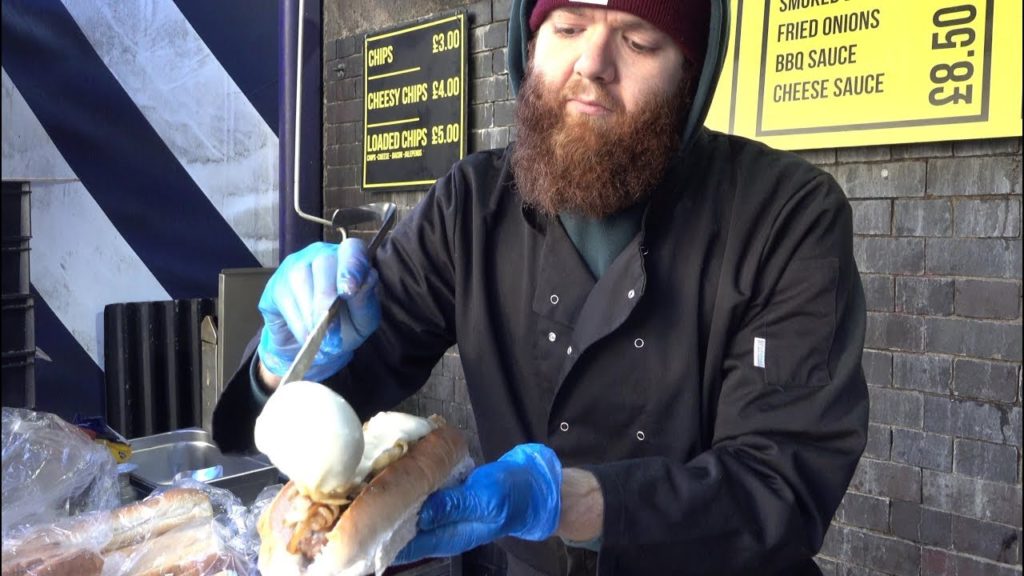 Sausages and Burgers All Drenched in Melted Cheese. London Street Food