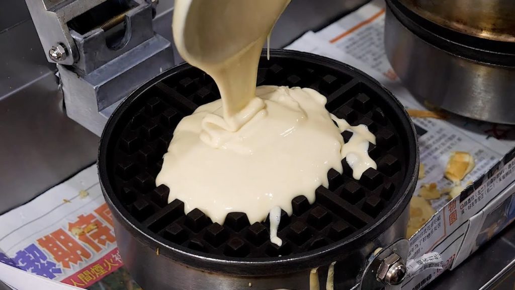 녹차, 베이컨, 아이스크림 와플 / Green tea, Bacon, Ice cream Waffles - Taiwan street food / ワッフル