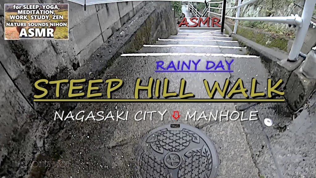 WALKING IN THE RAIN | RAIN ON UMBRELLA SOUNDS | NAGASAKI CITY Rainy Day STEEP HILL walk 32 minute 🎧