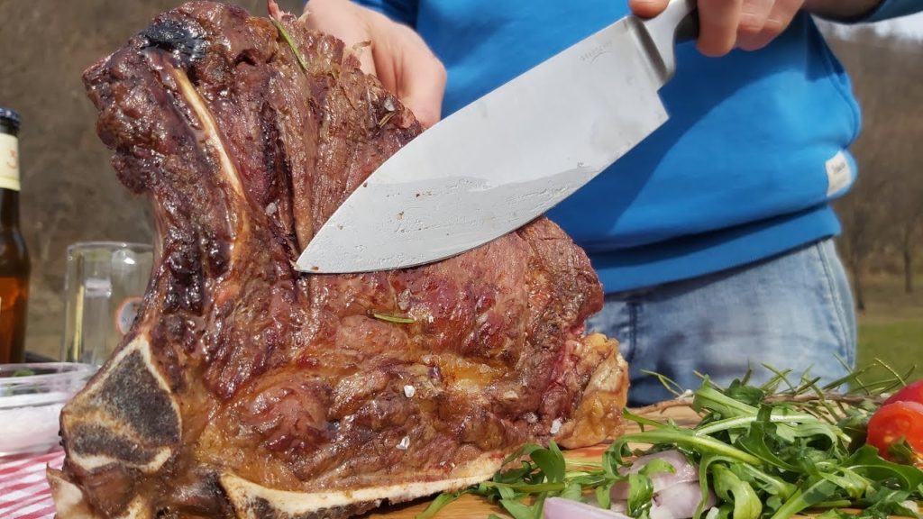 Roasting Huge 'Fiorentina' Beefsteak. Italy Countryside Street Food