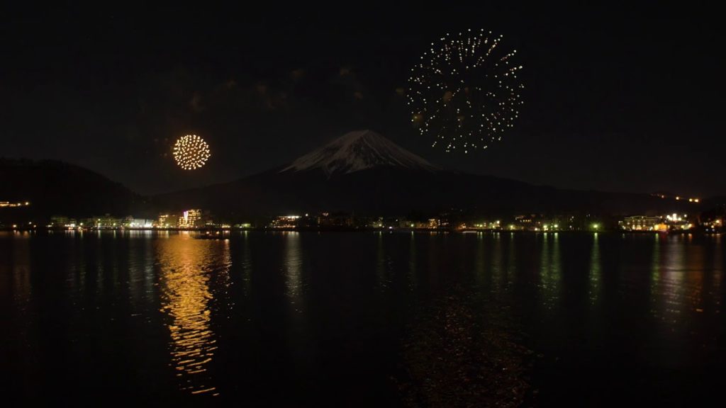 Mt. Fuji and Fireworks (Winter Firework Festival at Lake Kawaguchi)