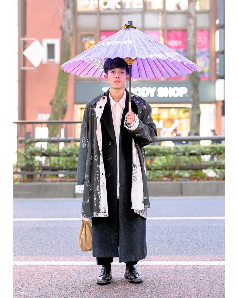 21-year-old Yuki (@yu_ki_2_17) on the street in Harajuku with a traditional waga...