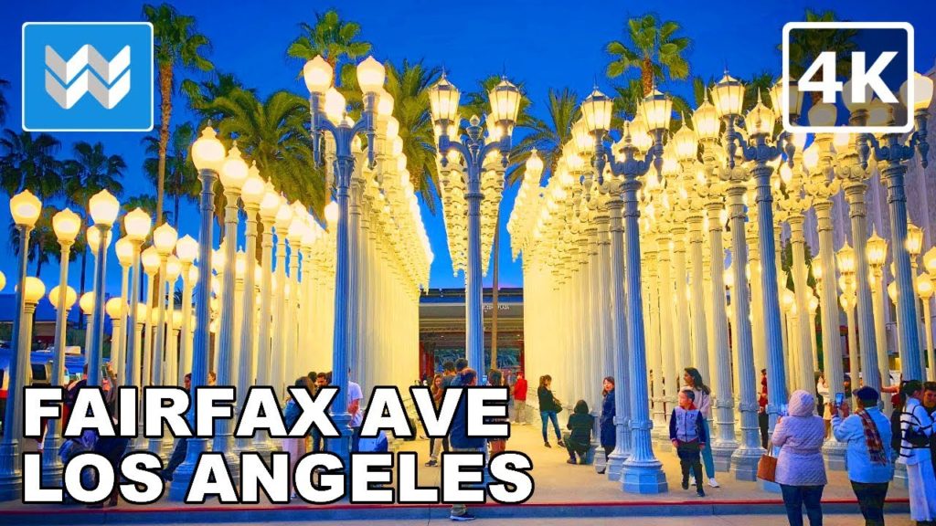 Walking from Fairfax Avenue to LACMA Urban Light in Los Angeles, California 🎧  Binaural Sound 【4K】