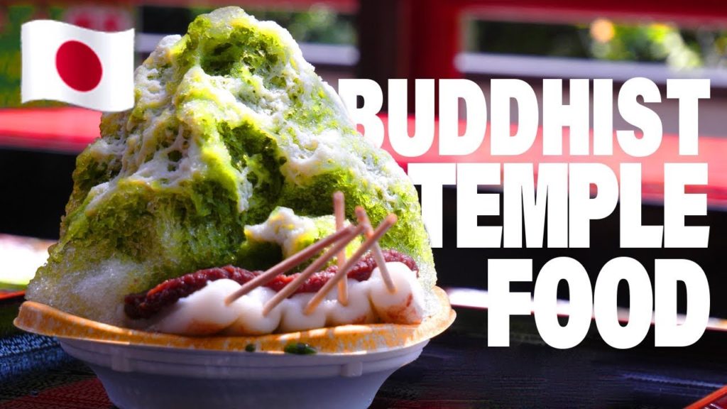 (4K) Japanese Food in Buddhist Temple 2019 - Eating Matcha Shaved Ice and Rice Dumpling