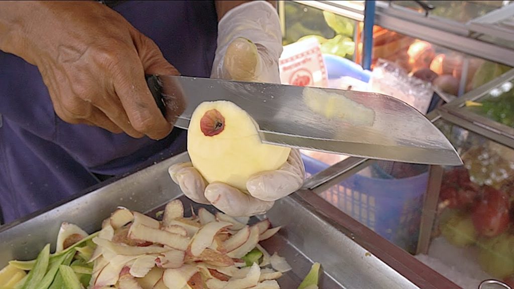 STREET FOOD - FRUIT NINJA AMAZING APPLE CUTTING SKILL | $0.7USD APPLE THAI STREET FOOD