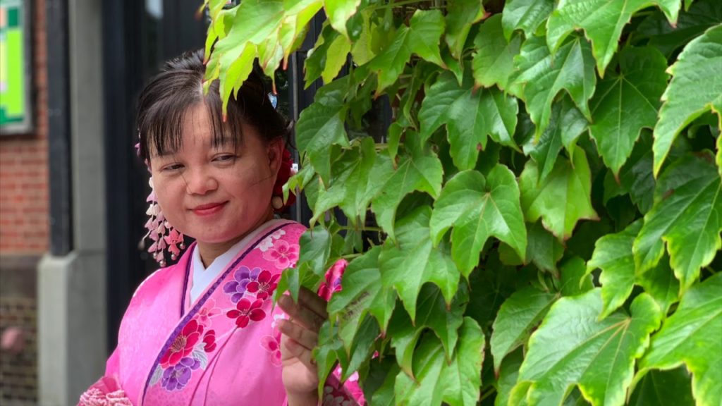 The first kimono experience in Hokkaido Hakodate trip,She is from Singapore.