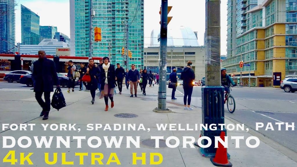 Downtown Toronto Walk-  Fort york blvd, spadina, wellington, PATH system walking tour in 4k