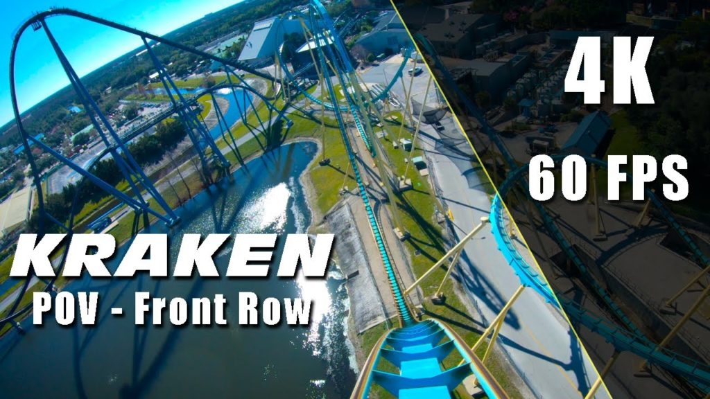KRAKEN Front Row POV ( 4k / 60 FPS ) - Floorless Steel Roller Coaster - SeaWorld Orlando - 2020