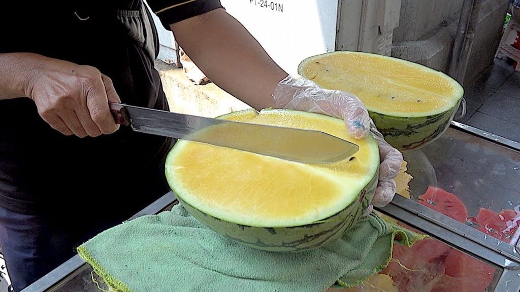 YELLOW WATERMELON AND FRUITS CUTTING - STREET FOOD
