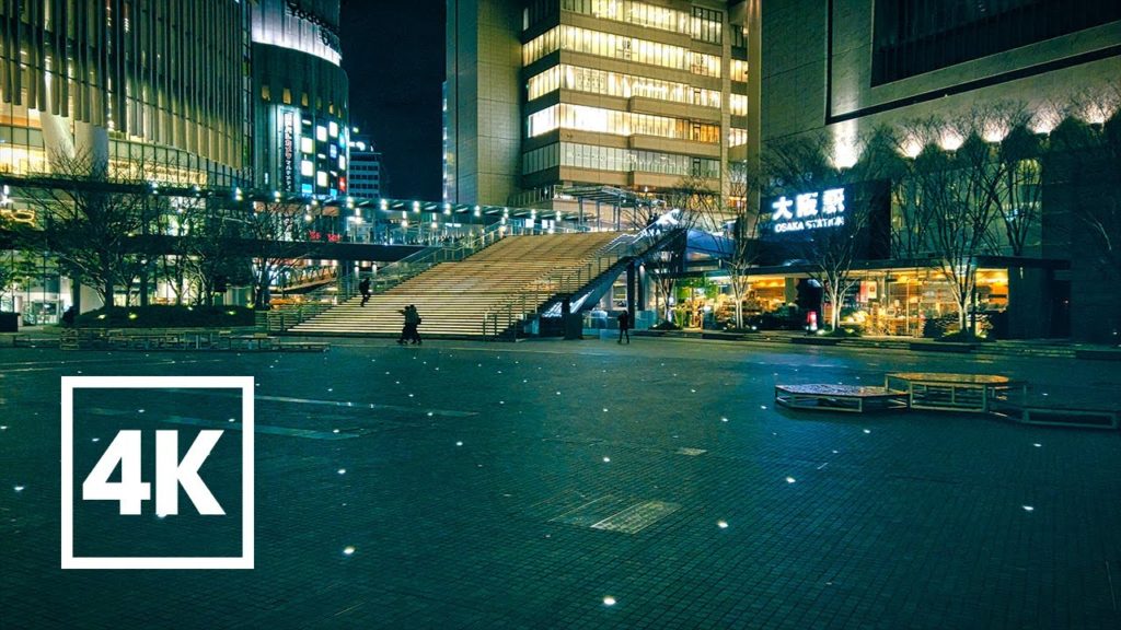 Night walking tour around Osaka station 4K BINAURAL