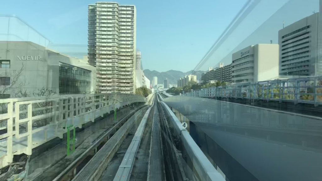 Japan Train 神戸・ポートライナー前面展望 Kobe Local Train Monorail Portliner! 神戸空港（ポートアイランド）から神戸市街地（三ノ宮）まで全駅！