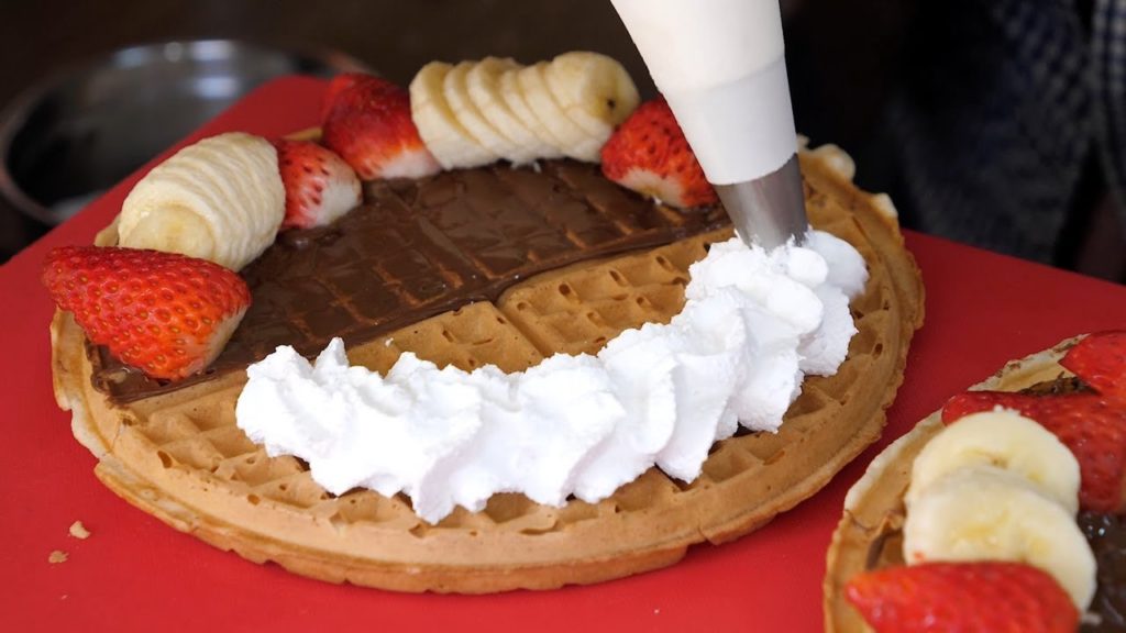 Strawberry Banana Waffle and Crepe - Korean Street Food