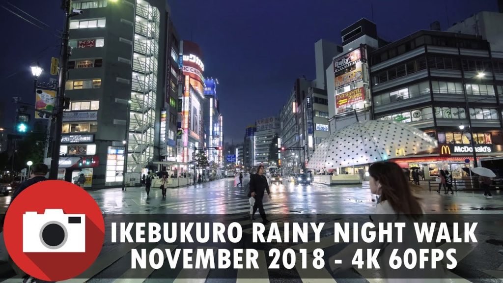 Tokyo walk - Ikebukuro on a rainy night - November 2018 - 4K 60FPS