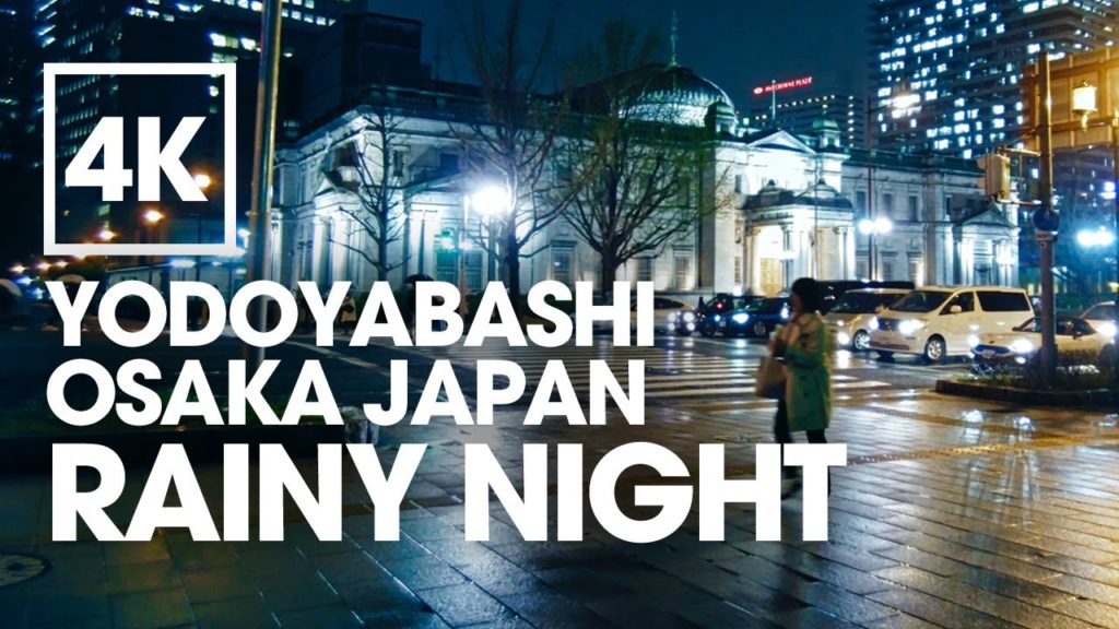 Rainy Night Walking Osaka Japan Yodoyabashi 4K