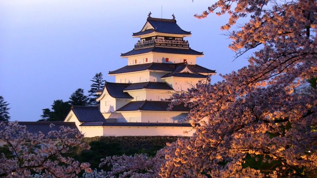 Tsurugajo Castle 福島春の風景 鶴ヶ城(会津若松城)の夜桜 Night Cherry Blossoms, Aizuwakamatsu Fukushima Japan