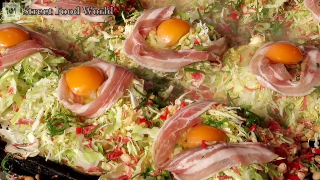 Amazing Street Food in Asia - Japanese Street Food - OKONOMIYAKI Seafood Pancake Japan
