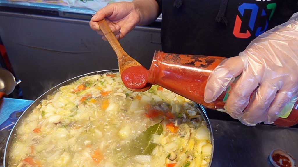 Chicken Skewers Tomato Stew / Corn Cheese Pancake - Korean Street Food