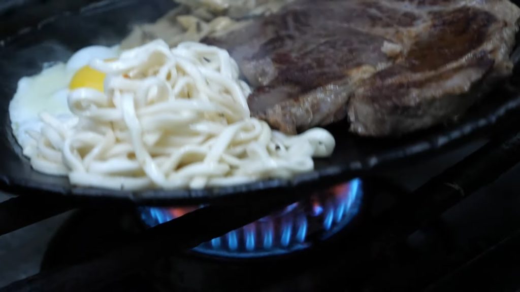 Taiwan Restaurant Food - Beef Steak with Side Dish(Salad, Buns, Fried Egg and Noodles, Corn Soup)