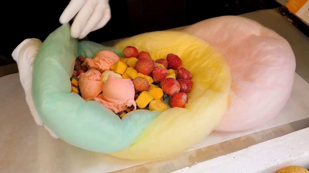 Cotton Candy Ice cream Fruit Burrito - Korean Street Food