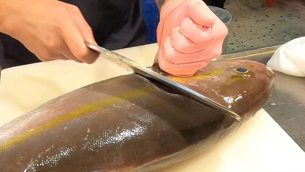 Fish Cutting  - amberjack sashimi - Asian street food