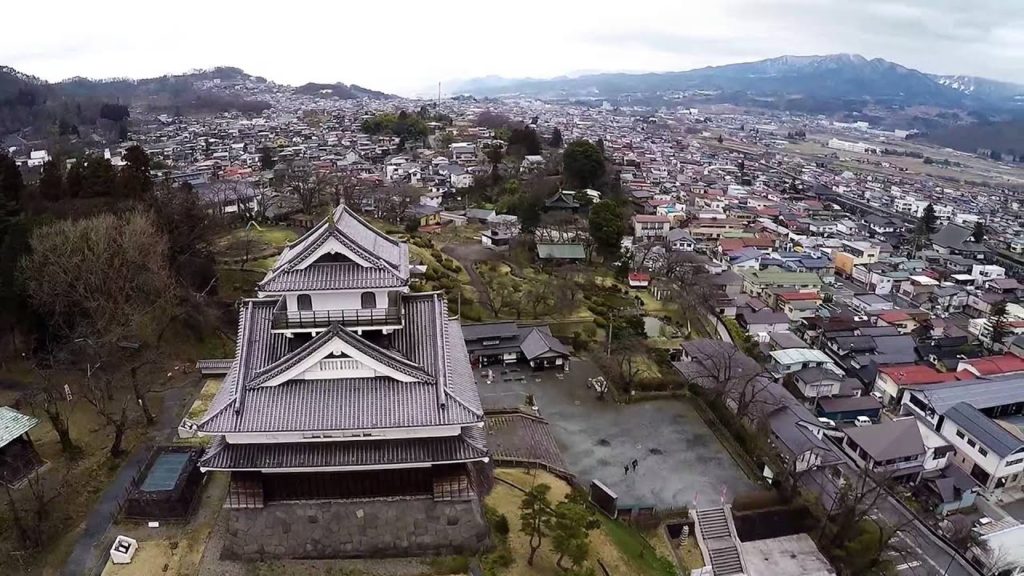 Drone Over Kaminoyama Castle, Japan