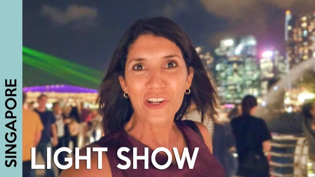 SINGAPORE at NIGHT: Marina Bay Sands light show & street food market