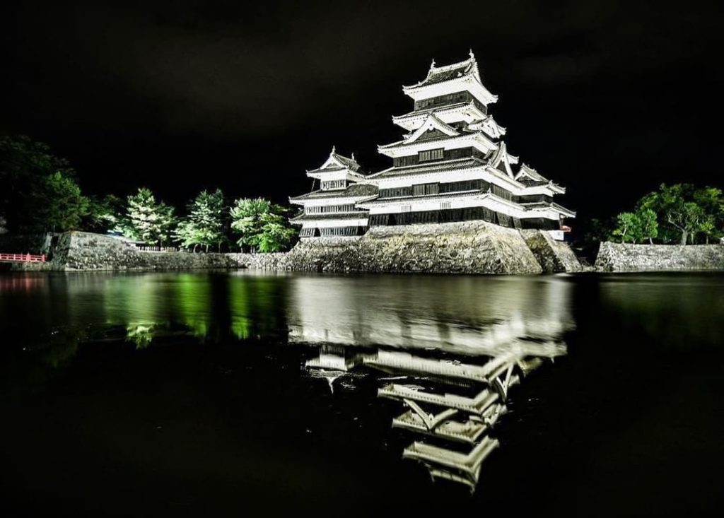 Matsumoto Castle stands out in the dark of the night. Built in late 16th century...