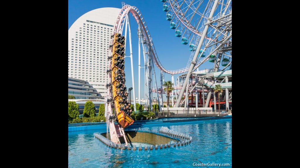 "Diving Coaster Vanish!" at Japan's Yokohama Cosmoworld. The infamous "underwater roller coaster."