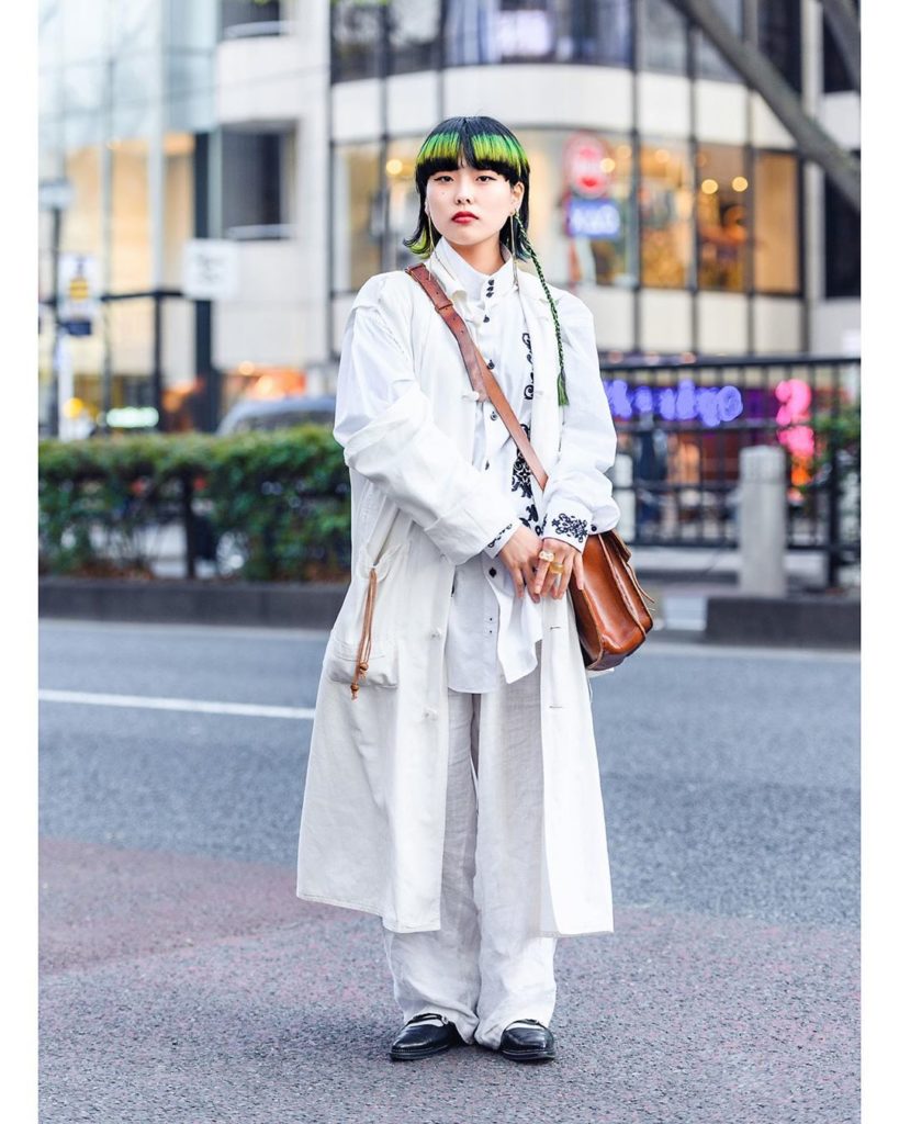 19-year-old Japanese student Mio (@omionion22) on the street in Harajuku wearing...