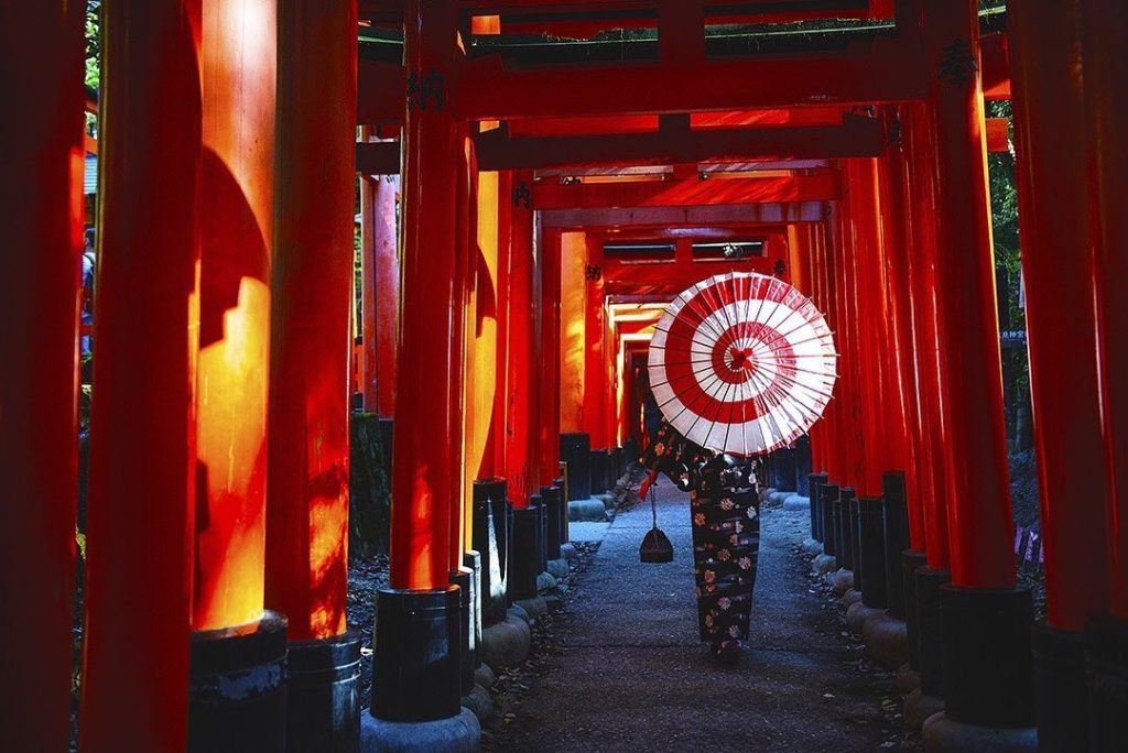 Kyoto’s iconic Fushimi Inari shrine features over 5,000 vibrant orange torii gat...