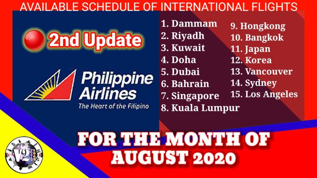 PHILIPPINE AIRLINES AVAILABLE SCHEDULE OF FLIGHTS FOR THE MONTH OF AUGUST | 2nd UPDATE