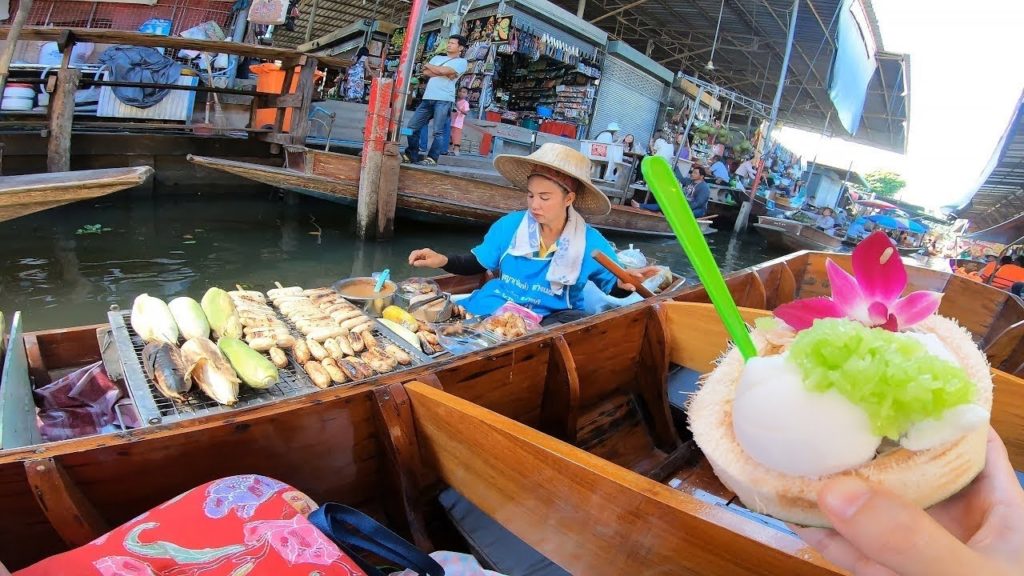 Thai Street Food on Boat Ride at Damnoen Saduak Floating Market