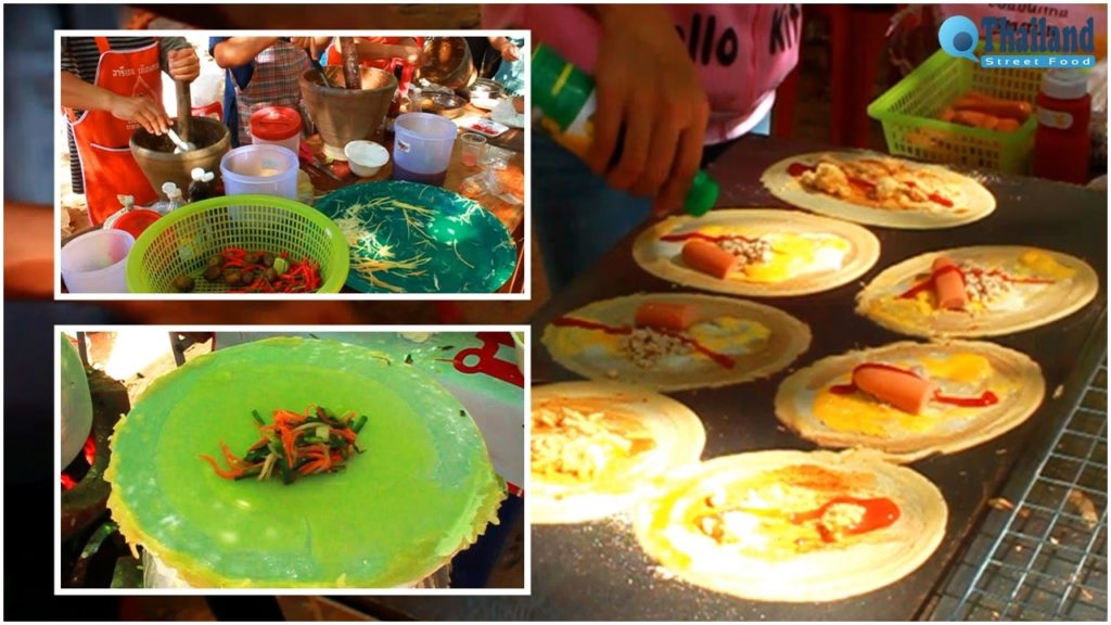 Free Food (Tokyo Crepes, Papaya Salad) - Street Food at temple ceremony | Thailand Street Food