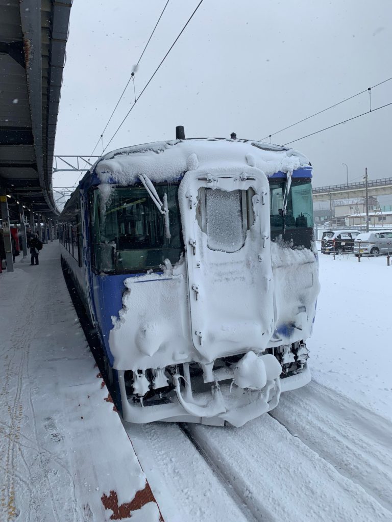 This ice and snow covered train in Hakodate 2019