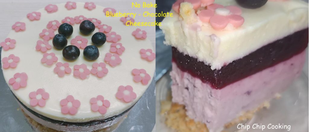 [Homemade] No bake blueberry chocolate cheesecake - No food colors (recipe video on comment)