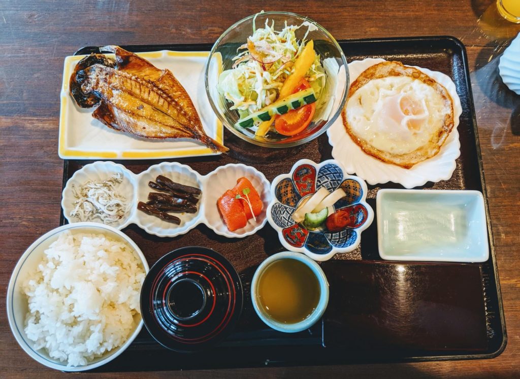 A simple Japanese breakfast at a hotel in Yamanashi prefecture. One reason the Japanese are so healthy?
