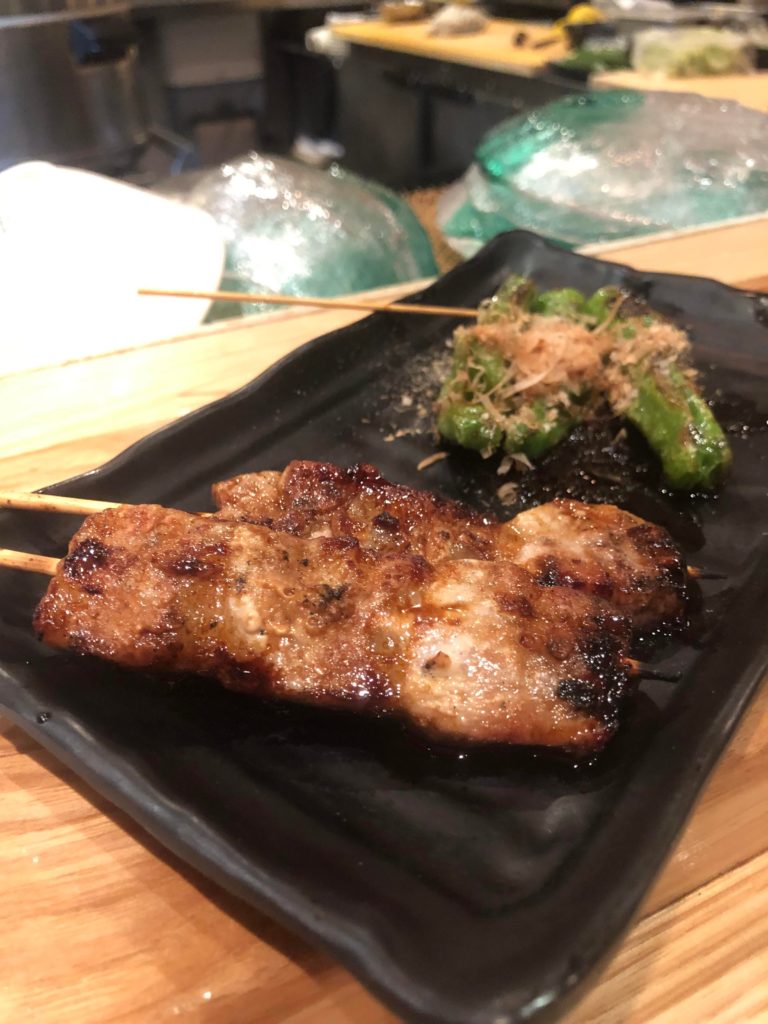 Pork Belly Yakitori + Okra. Love me some binchotan yakitori ❤️