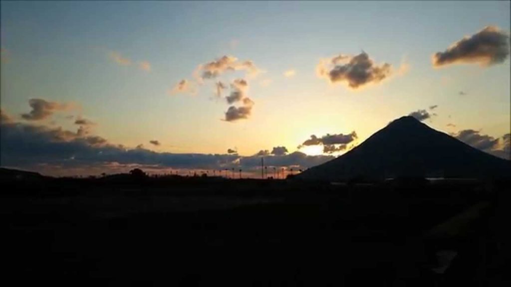 KAIMONDAKE, beautiful shape mountain in sunset (Nishi-oyama station, Kagoshima, JAPAN) KAIMONDAKE, beautiful shape mountain in sunset (Nishi-oyama station, Kagoshima, JAPAN)