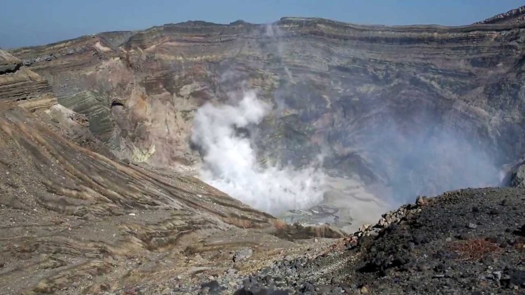 Crater of Aso volcano in Kumamoto, Japan