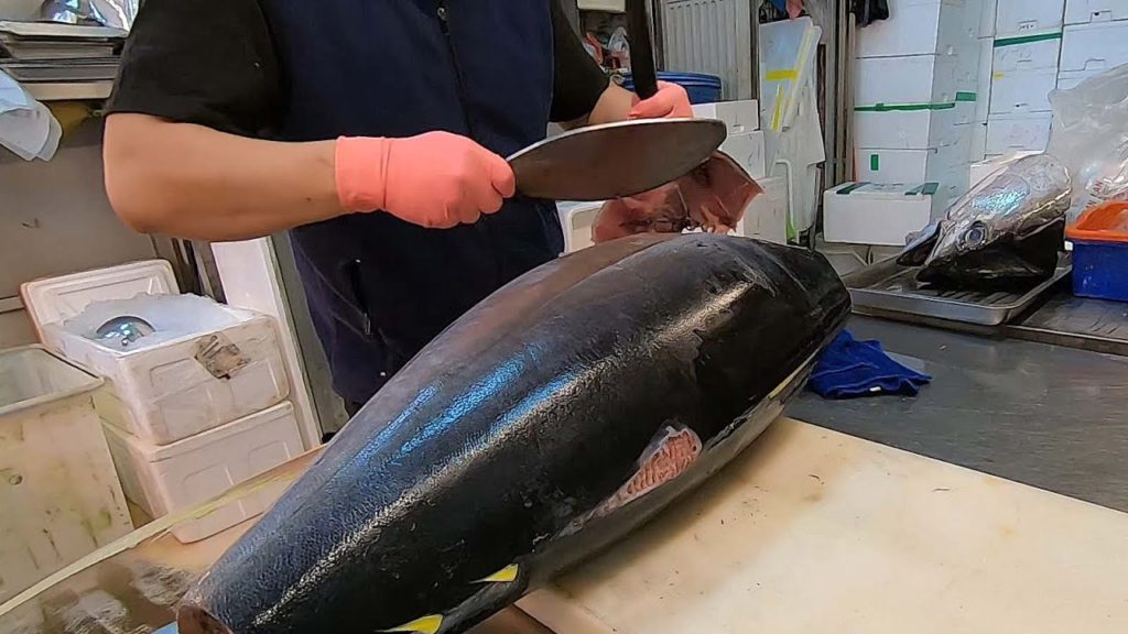 Tuna Cutting Skill - 20kg Yellowfin Tuna cutting for sashimi-Taiwanese street food
