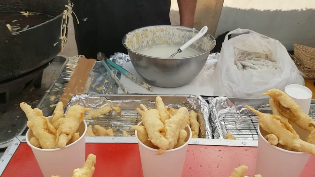 Tempura 天ぷらand sweet patato- Japanese street food , Tokyo Asakusa