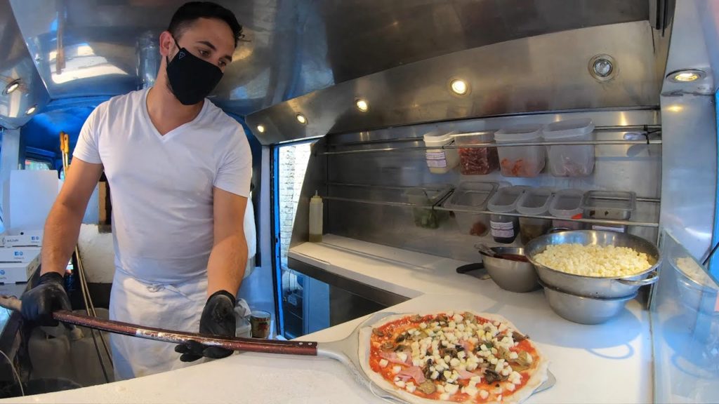 Italian Pizza in Wood Fired Oven On The Road. London Street Food