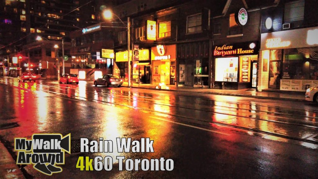 Toronto Pandemic rain walk - Dundas St night walk past empty restaurants with subway ride at start