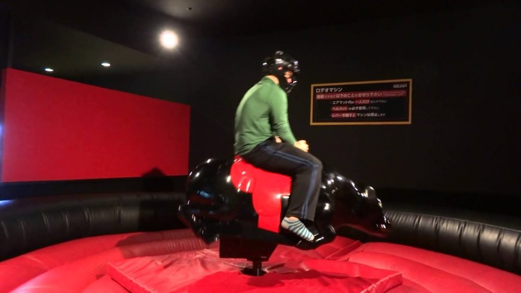 Josh rides the mechanical bull in Round 1 in Kagoshima, Japan