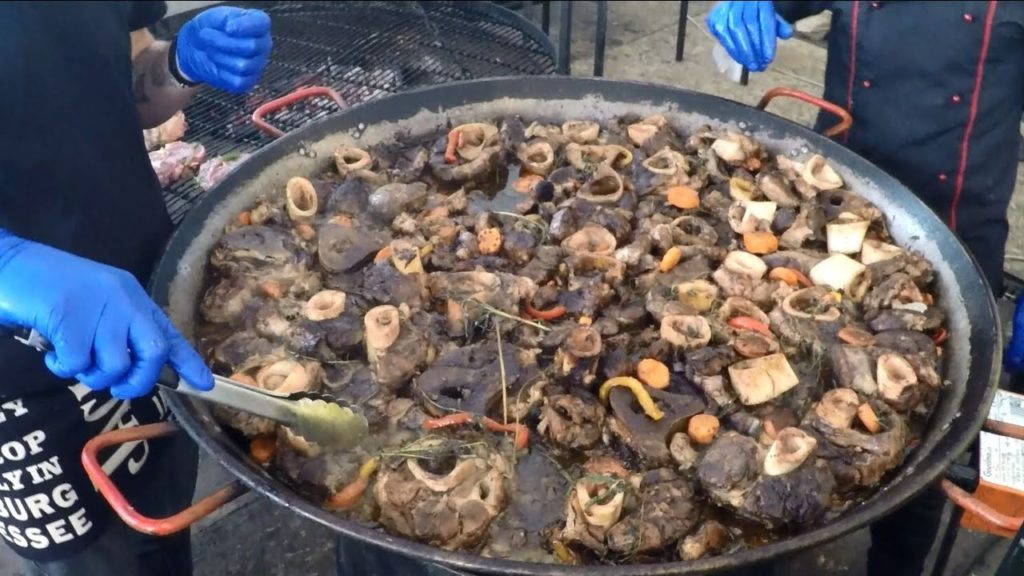 Kiev Street Food, Ukraine. Cross-Cut Veal Shanks, T-Bone Steaks, Seafood, Pasta and more
