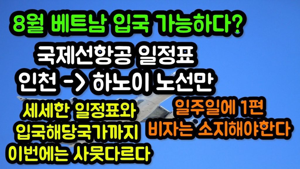 베트남 8월에 입국허용 국가 , 항공일정 까지 정부에 보고하다 베트남현지뉴스 인천 하노이 노선 과연 이번에는 입국이 가능할까?(베트남뉴스)
