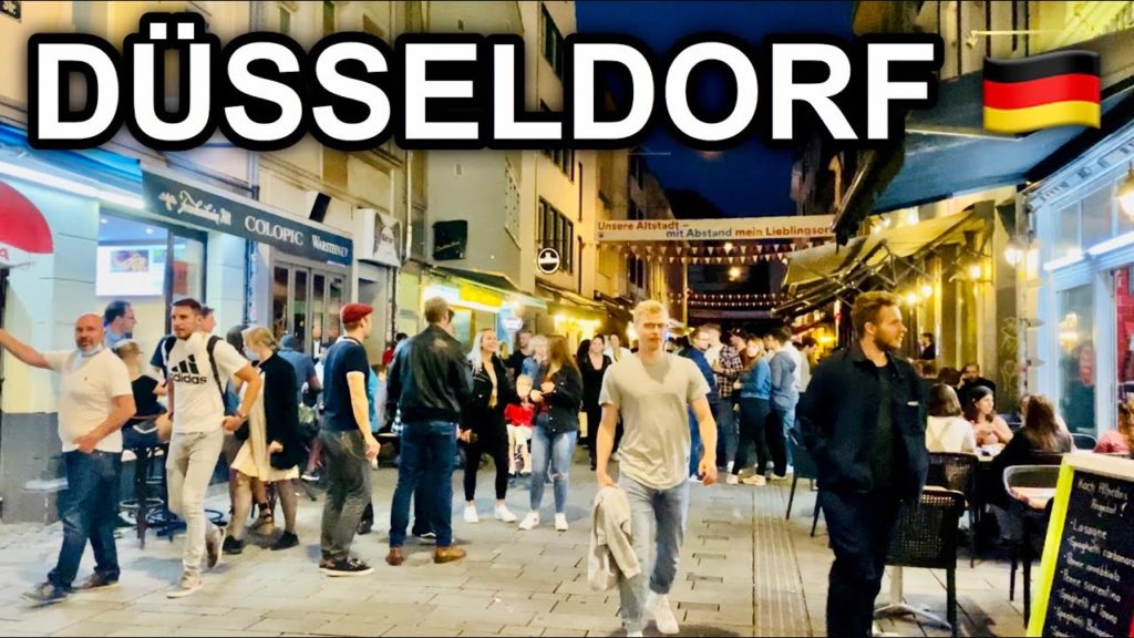 [4K] Friday Night Walk in Düsseldorf Germany 2020 - Longest Bar in the World